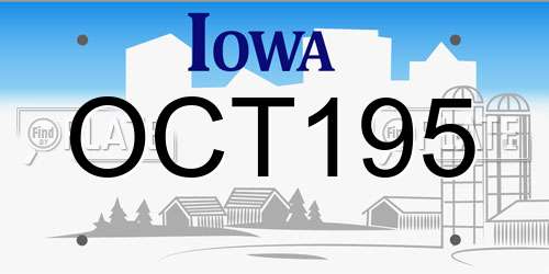 OCT195 Iowa License Plate