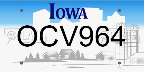 OCV964 Iowa License Plate