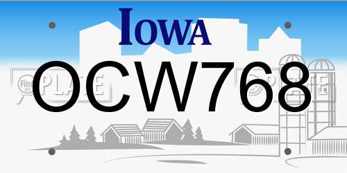 OCW768 Iowa License Plate