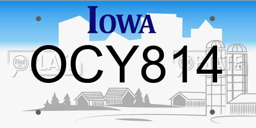 OCY814 Iowa License Plate
