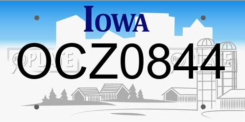OCZ0844 Iowa License Plate