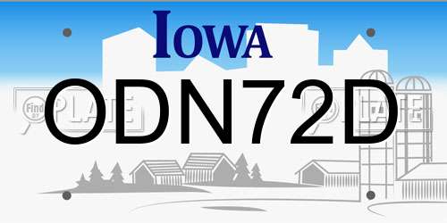 ODN72D Iowa License Plate