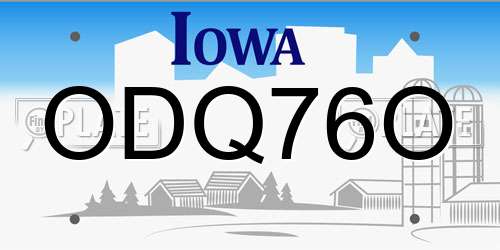 ODQ76O Iowa License Plate