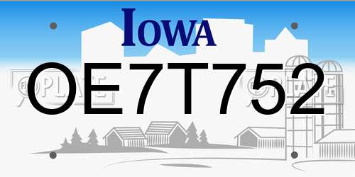 OE7T752 Iowa License Plate