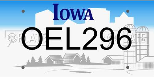 OEL296 Iowa License Plate