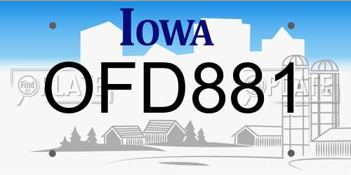 OFD881 Iowa License Plate