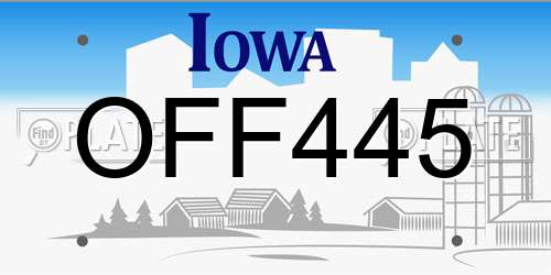 OFF445 Iowa License Plate