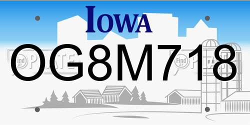 OG8M718 Iowa License Plate