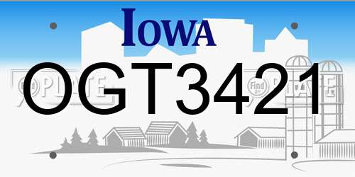 OGT3421 Iowa License Plate
