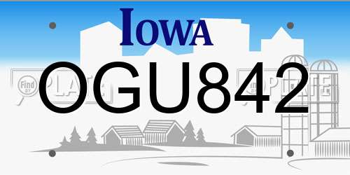 OGU842 Iowa License Plate