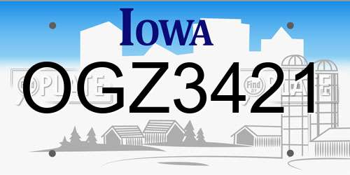 OGZ3421 Iowa License Plate