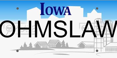OHMSLAW Iowa License Plate