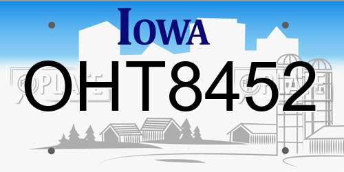 OHT8452 Iowa License Plate