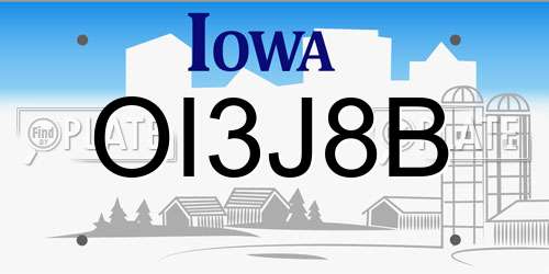 OI3J8B Iowa License Plate