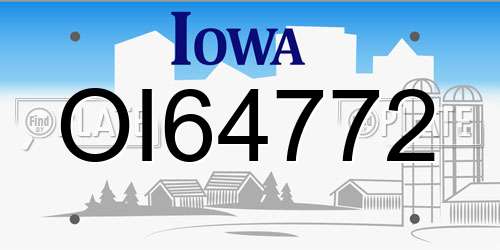OI64772 Iowa License Plate
