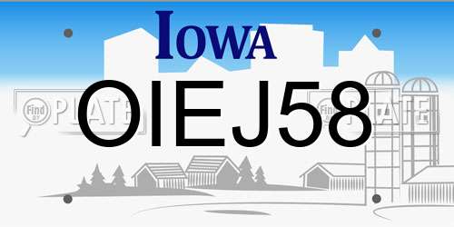 OIEJ58 Iowa License Plate