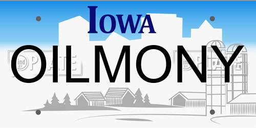 OILMONY Iowa License Plate