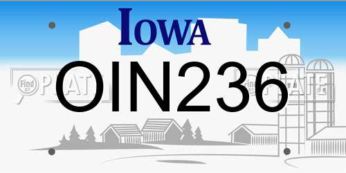 OIN236 Iowa License Plate