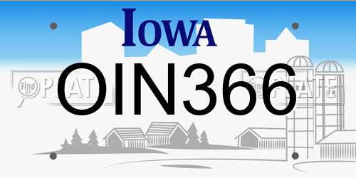 OIN366 Iowa License Plate