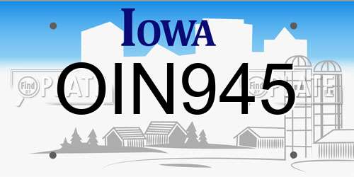 OIN945 Iowa License Plate