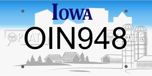 OIN948 Iowa License Plate