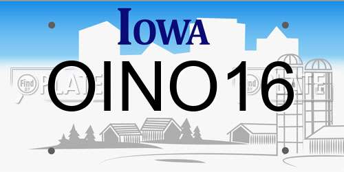 OINO16 Iowa License Plate