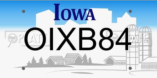 OIXB84 Iowa License Plate