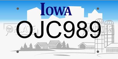 OJC989 Iowa License Plate