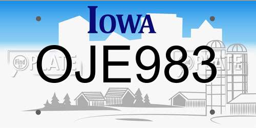 OJE983 Iowa License Plate