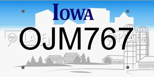 OJM767 Iowa License Plate