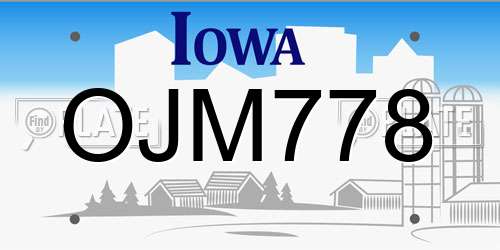 OJM778 Iowa License Plate