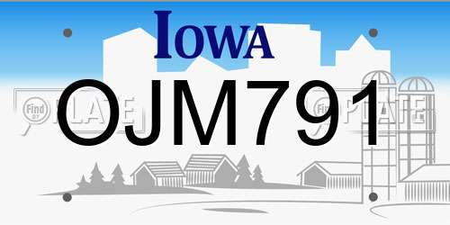 OJM791 Iowa License Plate