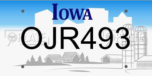 OJR493 Iowa License Plate