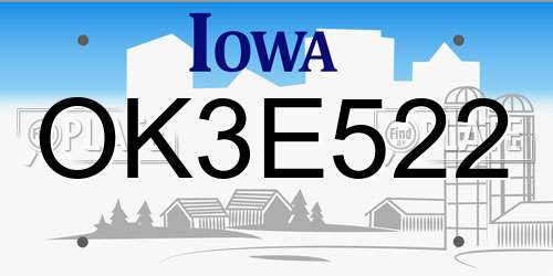 OK3E522 Iowa License Plate