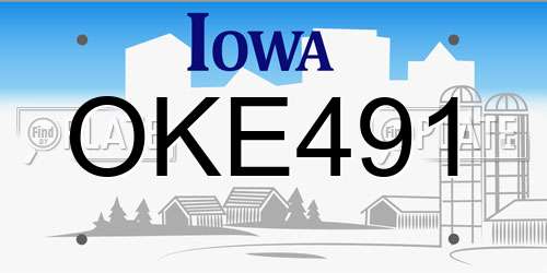 OKE491 Iowa License Plate