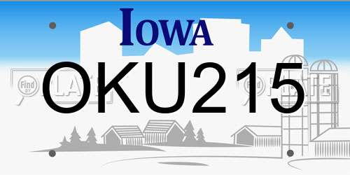 OKU215 Iowa License Plate