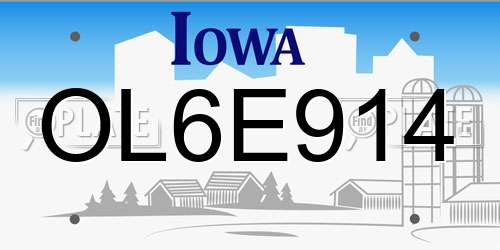 OL6E914 Iowa License Plate