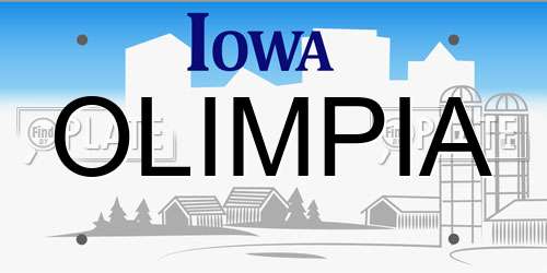 OLIMPIA Iowa License Plate