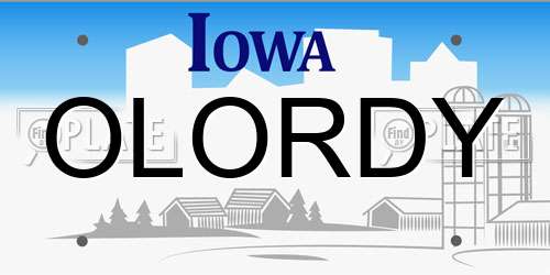 OLORDY Iowa License Plate