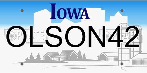 OLSON42 Iowa License Plate