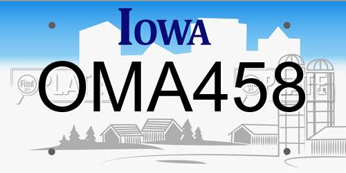 OMA458 Iowa License Plate