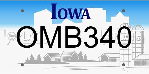 OMB340 Iowa License Plate