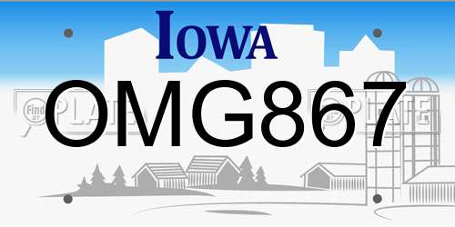 OMG867 Iowa License Plate