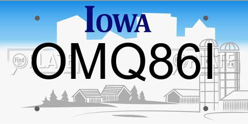 OMQ86I Iowa License Plate