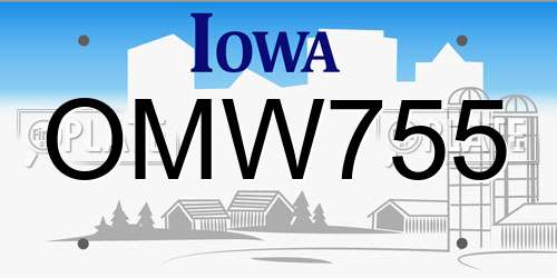 OMW755 Iowa License Plate