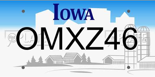 OMXZ46 Iowa License Plate