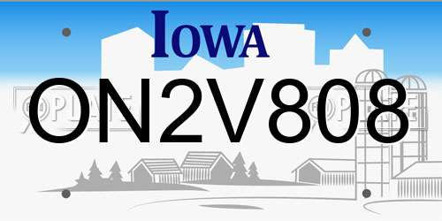 ON2V808 Iowa License Plate