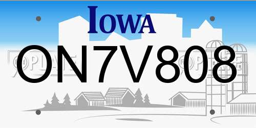 ON7V808 Iowa License Plate