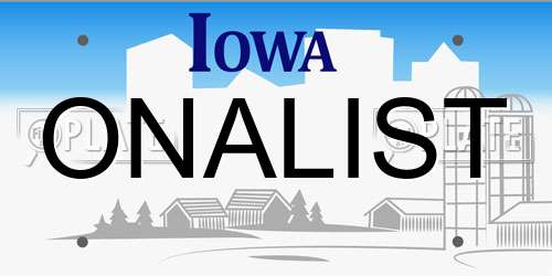 ONALIST Iowa License Plate
