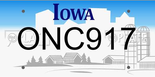 ONC917 Iowa License Plate